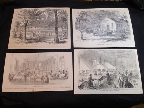 4 1884 Civil War Prints of Union Hospitals, Nurses, Surgeon's, Medical Doctors