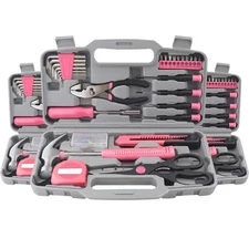 62pcs pink tool kit for Women's home repair tool set with hammer, pliers, wrench