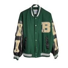 Aelfric Eden Mens Varsity Letterman Jacket Size S Green Black Snap Front