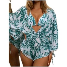 3 Piece Cover Up Swimsuits, Long Sleeves Strap Polyester 3 Piece Swimsuits...