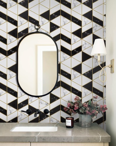 Fession Geometric Peel & Stick Wallpaper - Black & White, Self-Adhesive, Mode... - Picture 2 of 9