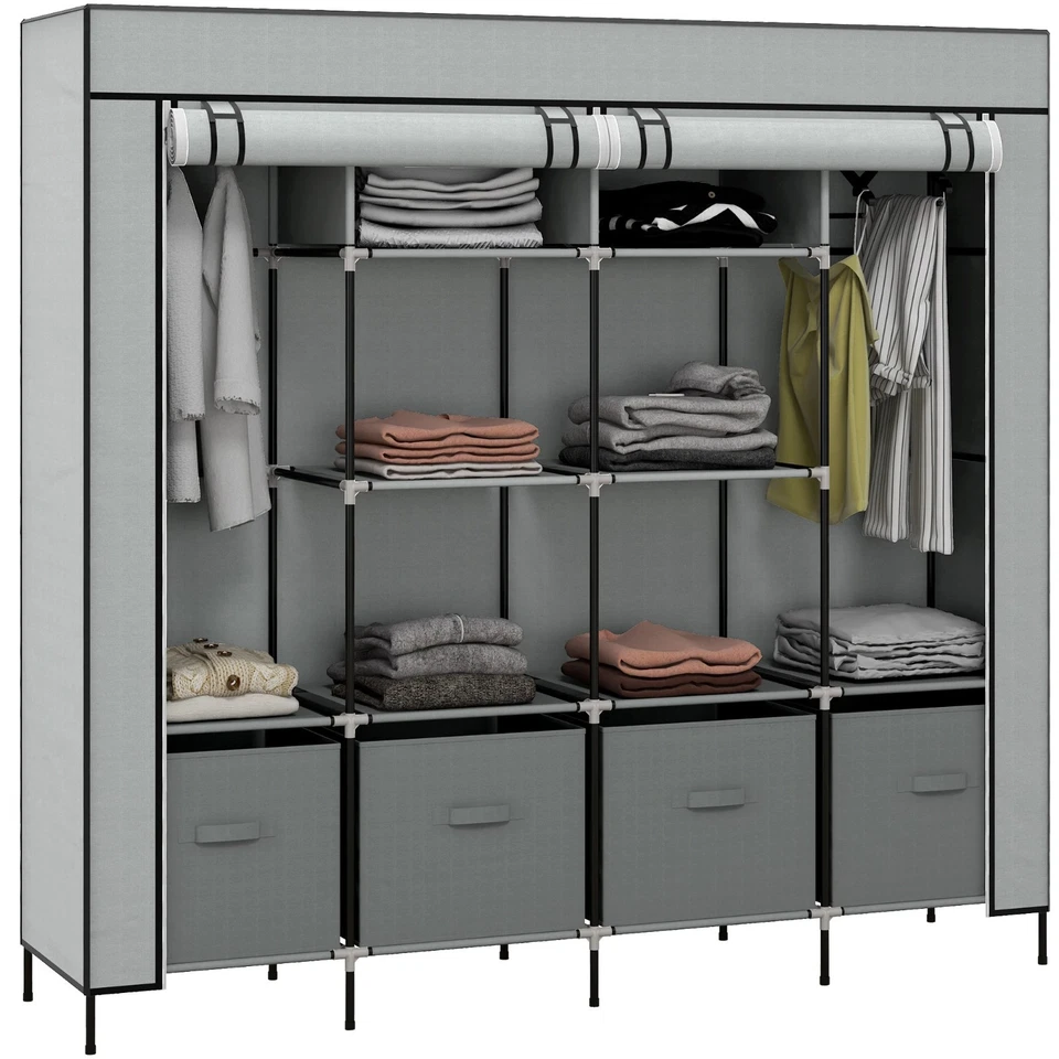 Fabric Wardrobe Closet w/ 12 Shelves & 2 Hanging Rails Foldable Storage - Image 2 of 4