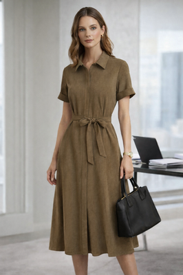 slim fit dress slacks Fuchsia Cotton Button Front Midi Shirt Dress - All Dresses