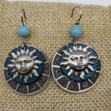 Amazing Silver Forest celestial atomic moon sun earrings bold boho 