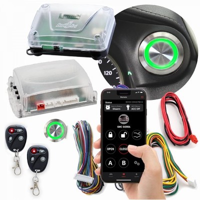 Green LED Billet Push Button Engine Start Stop Keyless Entry & Remote Start Kit