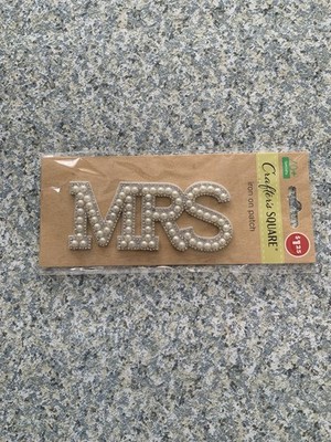 MRS-Faux Pearl Rhinestone Iron On Patch Wedding Bachelorette Glamour Sew Or Glue