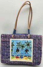 Vintage Sun n' Sand Straw Handbag Braided Tote Bag Purse Beach Vacation Purple