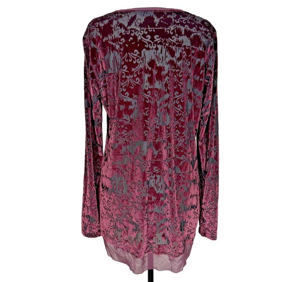 Top túnica Simply Vera Vera Wang para mujer XL terciopelo borgoña Burnout caprichoso Foto 2 de 4