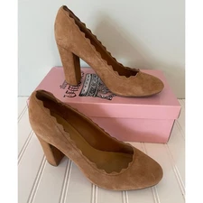 Crown Vintage Cognac Suede Willow Block Camel Heel Pump Shoes - Size Women's 8.5