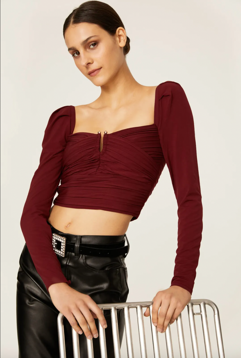 Self Portrait Burgundy Wrap Long Sleeve Top Size 2