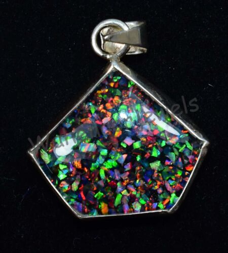 925 Pendente Argento Sterling Accensione Fuoco Nero Opale Bello Raro Ciondolo - Foto 5 di 8