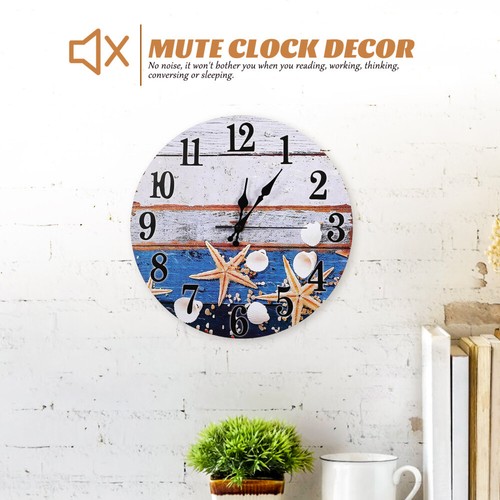 Seashell Pattern Wall Clock Silent Mechanism Wooden Beach Theme Wall Clock No - Picture 4 of 12