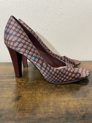 Enzo Angiolini Womens 9 Maroon Patterned Peep Toe Pumps Multi Color Block Heels