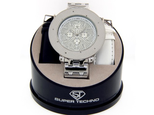 NEW SUPER TECHNO BY JOE RODEO MENS DIAMOND WATCH SILVER TONE CASE METAL BAND - Picture 7 of 7
