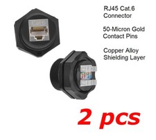 2 PACK - CAT6 RJ45 Shielded Water Resistant Industrial Panel Mount Bulkhead Jack
