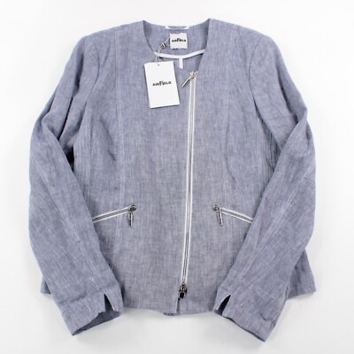 Airfield NWT 100% Linen Full Zip Pegasus Jacket Size 40 US M in Blue
