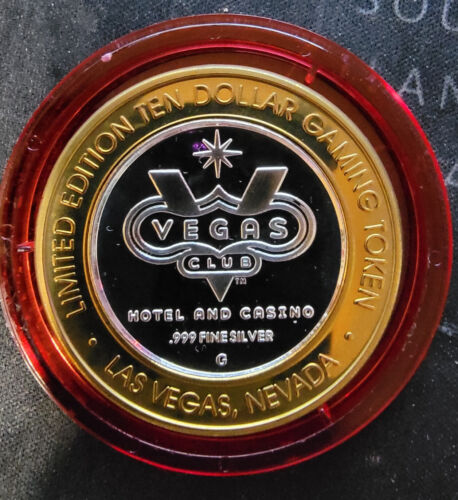 2005 Las Vegas Club $ 10 rote Kappe silber gestreift 0,999 3 Logos nur 500 Token - Bild 2 von 2