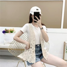 Lady Crochet Floral Waistcoat Knitted Vest Hollow Out Jacket Coat Cardigans Tops