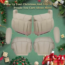 Driver & Passenger Leather Seat Cover & Armrest Cover Tan For 99-02 Chevy Tahoe