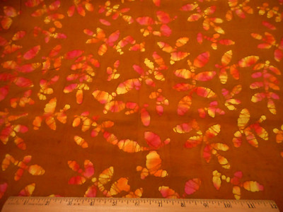 Batik Fabric By Half-Yard SALE Yellow Pink Floral on Yellow/Brown Cotton #35M #C