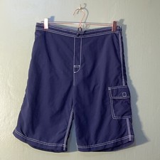 Lands' End Boys Swim Trunks Board Shorts Size XL 14-16 Navy Blue Pockets