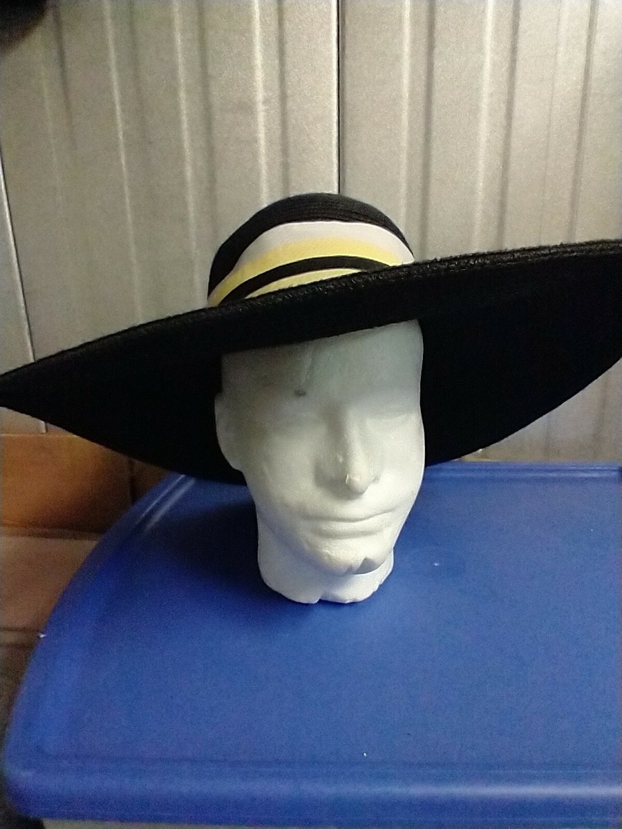 Magid Hats turquoise and black floppy straw beach hat OS Magid Hats Wide Brim Floppy Beach Sun Hat Tan/Brown Stripe  main image 3