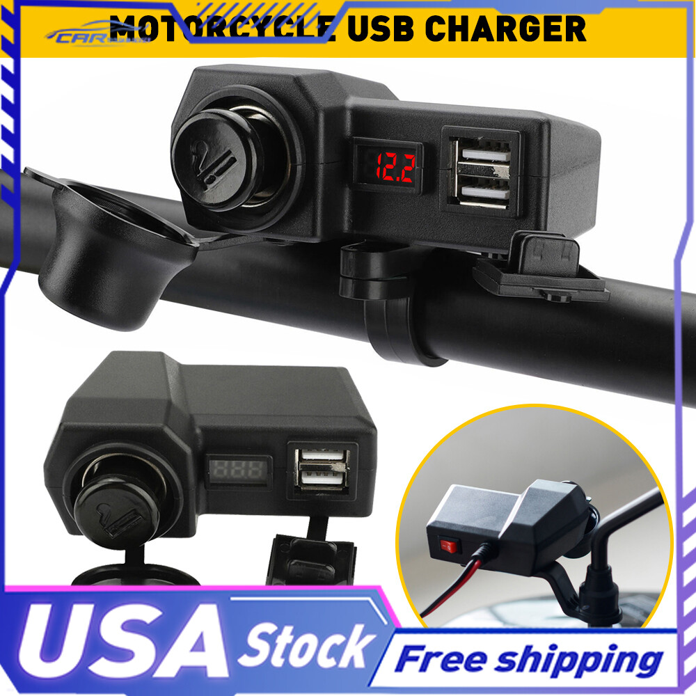 Universal Motorcycle Dual Phone USB GPS Super Charger Fast Adapter LED Voltmeter