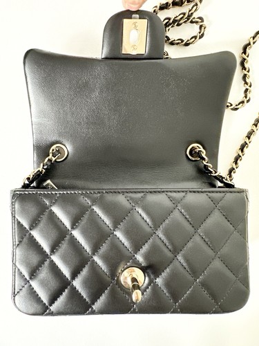 CHANEL CLASSIC EXTRA MINI RECTANGLE BLACK LAMBSKIN LEATHER CROSSBODY BAG GOLD HW - Picture 13 of 24