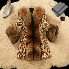 Women Faux Fur Winter Warm Coat Classic Sexy Leopard Print Mid Long Loose Jacket