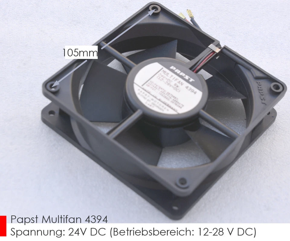 24V 119x119mm 120mm LÜFTER COOLER PAPST MULTIFAN 4394 45dB 5W 12-28DC DC TOP D01 - Bild 3 von 4