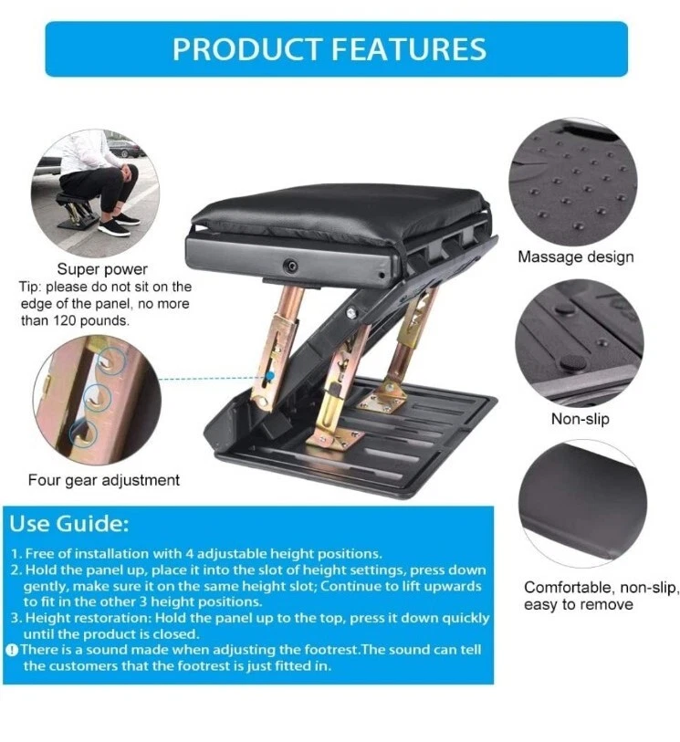 Leermart Adjustable Footrest with Removable Soft Foot Rest Pad Max-Load 120Lb... - Image 4 of 4