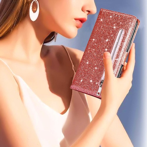 Shiny Leather Zip Wallet Case for Samsung S24/S23/S22/S21/A06/A16 w/Wrist Strap - Picture 19 of 46