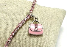 Pink Rhinestone Silver Stretch Tennis Bracelet ~ Pink Purse Charm 👛 ~ So Cute!