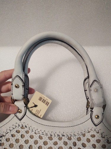 NWT Cole Haan Small Tote White/Choc Paige Crochet Leather Purse - Picture 15 of 17