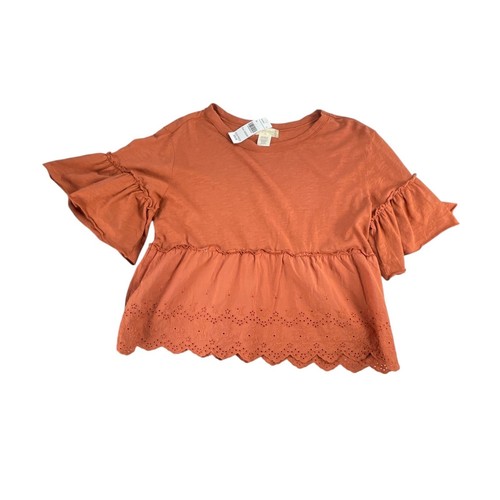 Altar'd State Eyelet Peplum Top Size S Orange Girls Ruffle Sleeve Cotton Summer - Picture 2 of 6