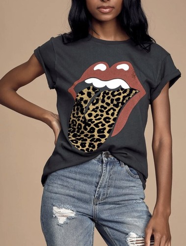 Free People Daydreamer ROLLING STONES T-Shirt Leopard Zunge GRAU Größe Small neu ohne Etikett $ 78 - Bild 2 von 10