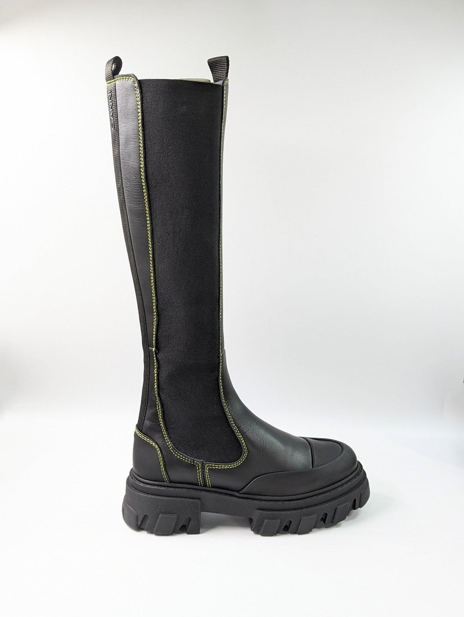 ロングブーツ Ganni Chelsea Boots - Ganni - Leather - Black Ganni Women's Black Leather Knee High Chelsea Boots Size 35