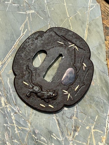 Tsuba Bamboo Tiger Period Item from Japan #K8448 - Picture 4 of 9