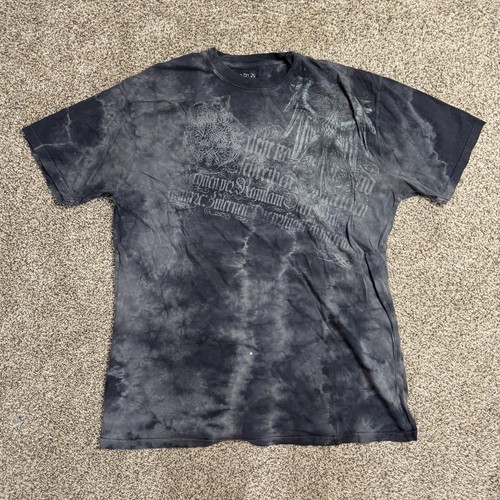 Vintage Y2K T-Shirt Herren Large grau Cyber Grunge Goth Emo Chrome Bird Affliction