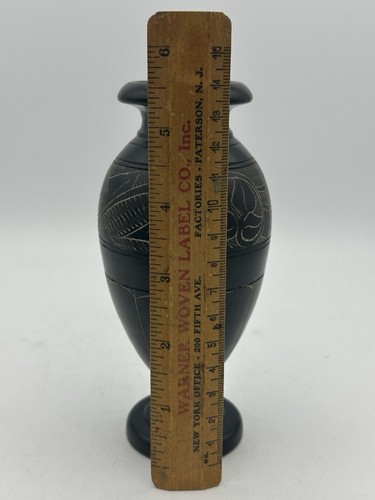 Vintage Israel Dead Sea Carved Leaves Sand Stone Black Urn Bud Vase 6" - Picture 9 of 10