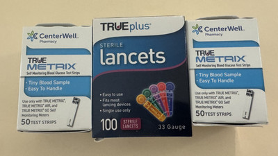 ''BRAND NEW'' TRUE METRIX (100) Gkucose Test Strips + (100) lancets Exp 07/15/2027