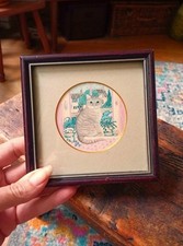 Vintage Sharon Jervis Miniature Cat Print Framed Glazed Wall Art Picture