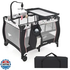 INFANS 3 in 1 Pack and Play, Portable Travel Baby Crib Bassinet with Detachab