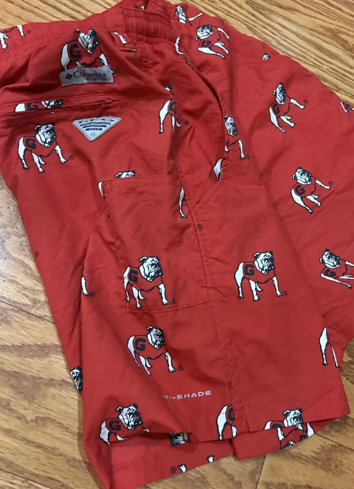 COLUMBIA Shorts Georgia Bulldogs PFG Lined Shorts Red Mens L Swimming Fishing - Image 4 of 4