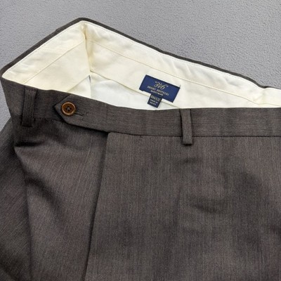 Brooks Brothers Madison Fit Dress Pants Mens 44x28 Brown 100% Wool Trousers EUC