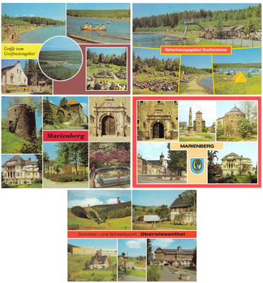 5 DDR Ansichtskarten / Postkarten Greifensteingebiet, Marienberg & O`thal, unb. 