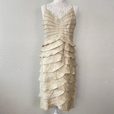 Vintage Victor Costa Metallic Champagne Glamoratti Tiered Sheer Party Dress 12