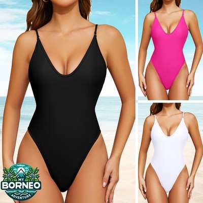Damen Badeanzug Einteiler Rückenfrei Bademode Low Back Swimsuit