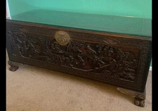 Antique Carved Chinese Camphor Chest Trunk Wood Box 19th Century