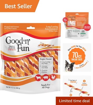 Good  n  Fun Triple Flavor Twists, 70 Count - Delicious Chews for Happy Dogs
